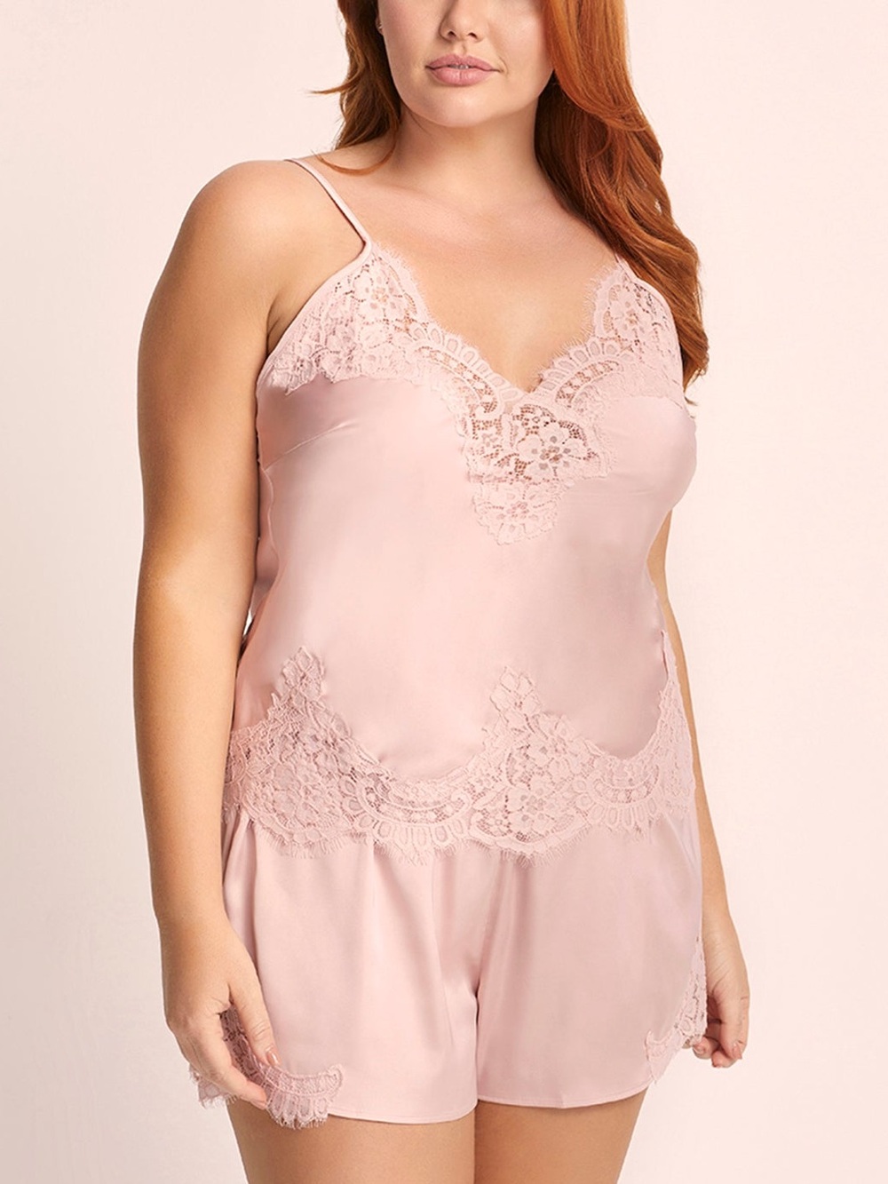 Homebodii Sian Satin Lace Cami & Shorts Pajama Set Dusty Rose Pink Size L